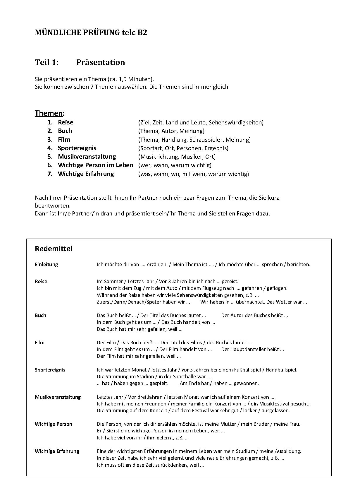 telc B2 Redemittel und Beispiele Mündliche Prüfung pdf PDF Host
