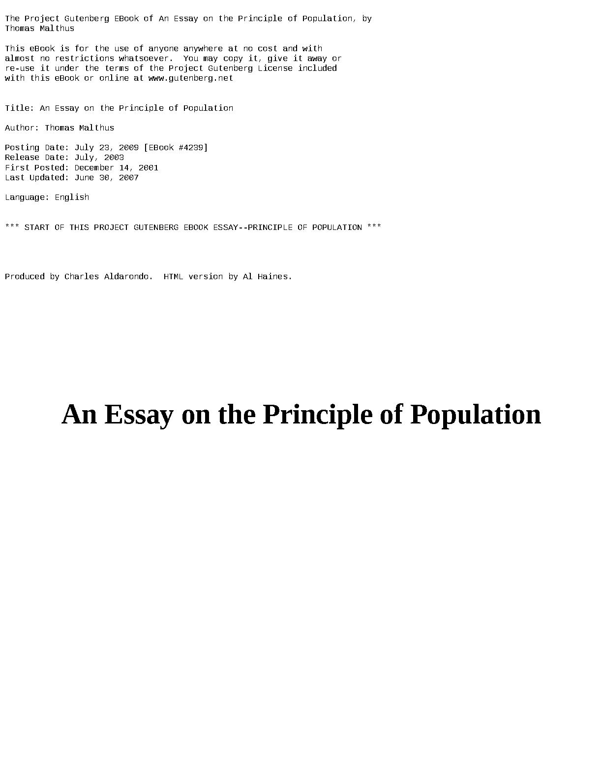 an essay on the principle of population maintained that