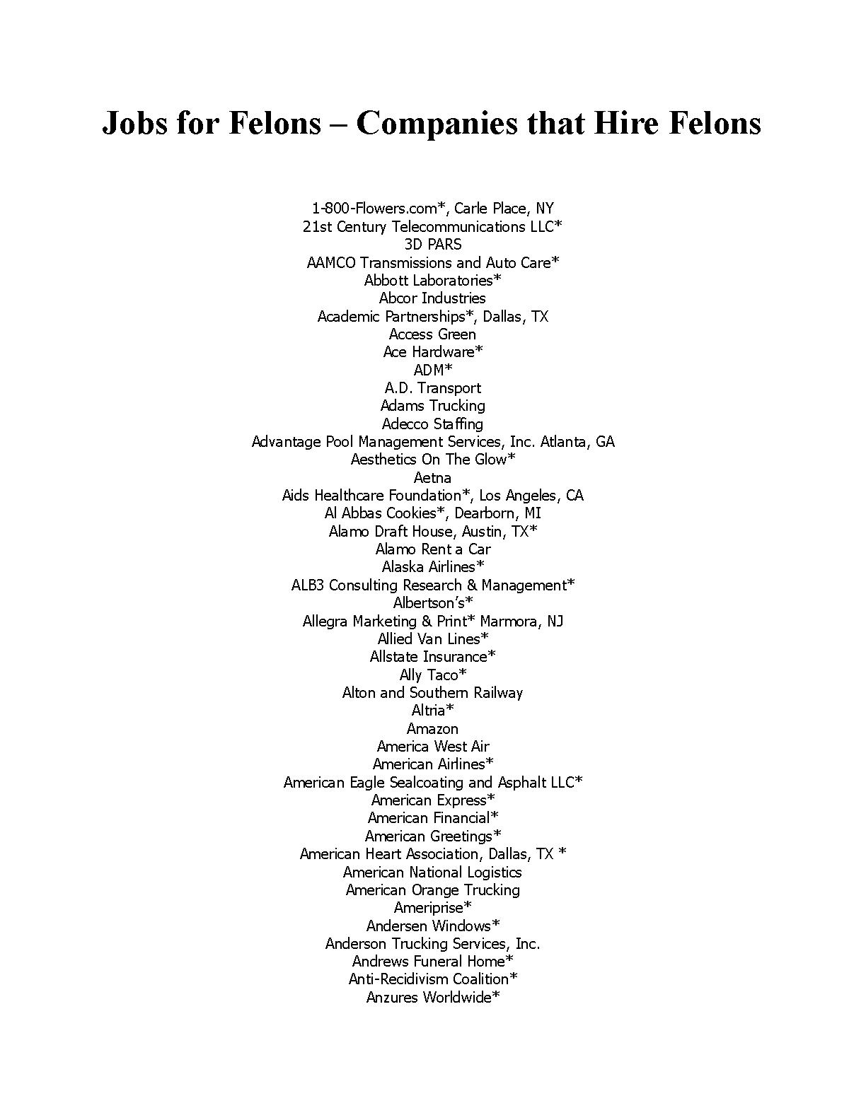 Jobs for Felons Companies that Hire Felons PDF Host