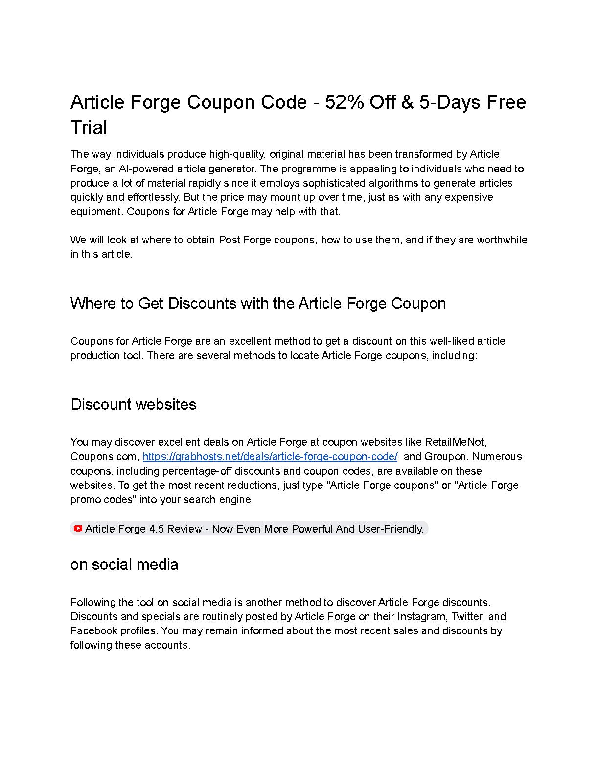 Article Forge Coupon Code | PDF Host