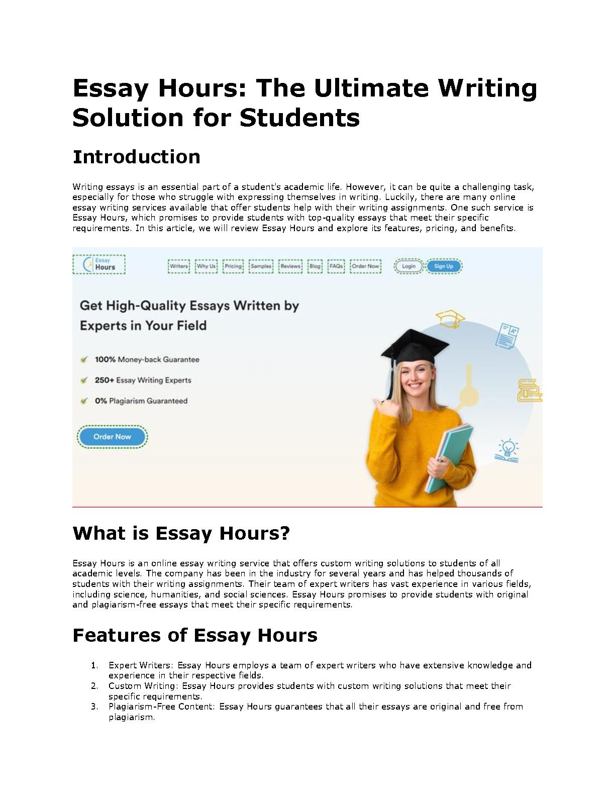 essay on hours in english