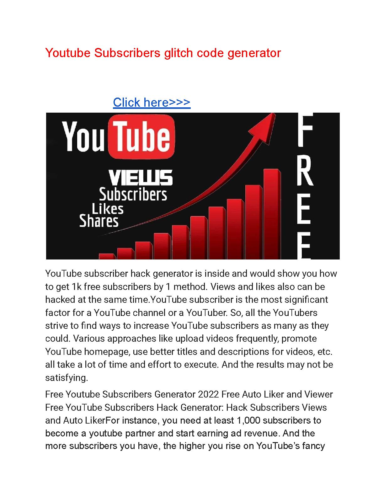 Youtube Subscribers glitch code generator PDF Host