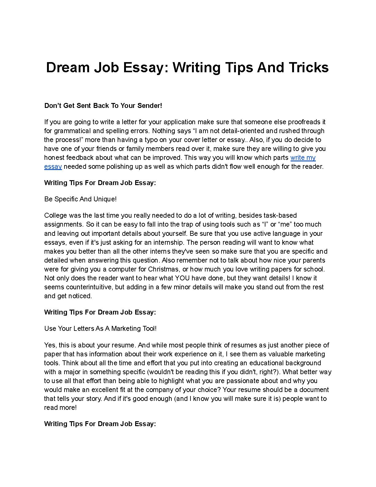 best dream job essay