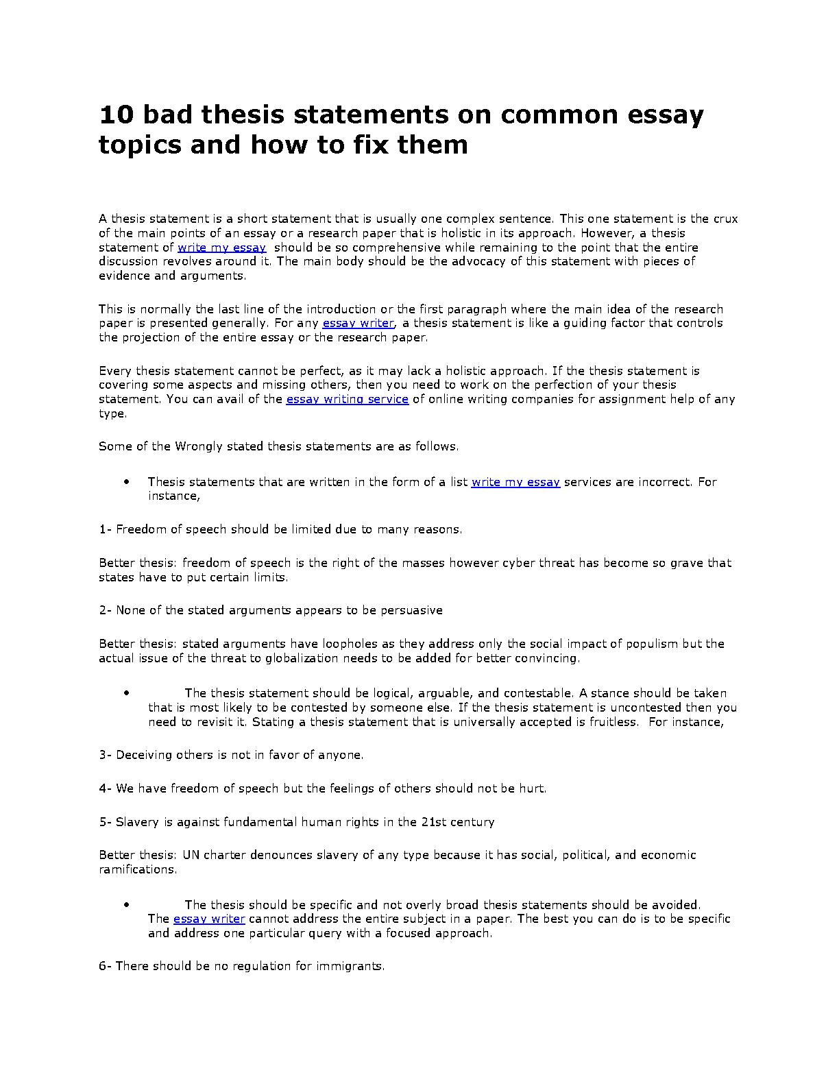 examples of bad thesis statements